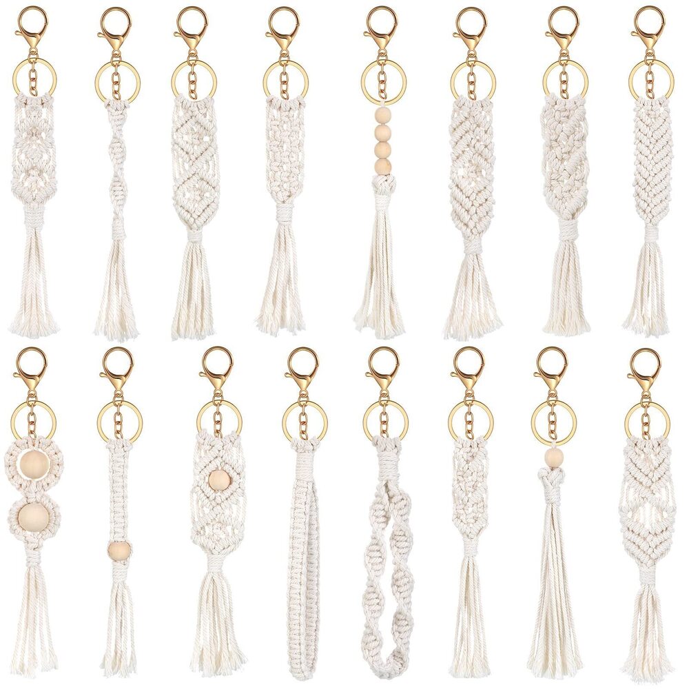 4999 16 Pack Mini Macrame Keychains Cute Boho Macrame Bag Charms